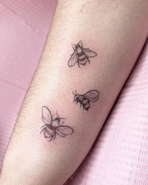 Bee Tattoo Utah Beehive Tattoo, Bee Tattoo On Elbow, Bee On Honeycomb Tattoo, Simple Bee Tattoo Design, Bee And Butterfly Tattoo Together, Bee Tattoo On Arm, Side Bee Tattoo, Bee Tattoo Forearm, Three Bees Tattoo