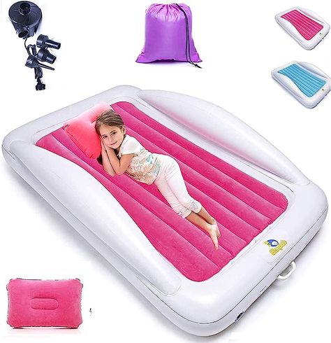 Inflatable & Portable Bed Air Mattress Set –Blow up Mattress for Kids with High Safety Bed Rails. Set Includes Pump, Case, Pillow (Pink) Portable Toddler Bed, Coral Kitchen, Toddler Travel Bed, Kids Beds For Boys, Boat Bed, Safety Bed, Blow Up Beds, Bed Rails For Toddlers, Portable Bed