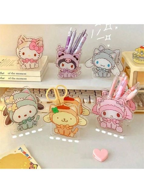 1pc Cute Acrylic Pen Holder, Transparent Kurome Melody Kitty Multifunctional Staff's Desktop Large Capacity Stationery Storage Box Organizer, Ideal For Back To School, Kawaii Stationery Multicolor    PMMA     Storage & Organization, size features are:Bust: ,Length: ,Sleeve Length: Pencil Storage, Fine Writing Instruments, Makeup Brush Storage, Stationery Storage, Makeup Box, Kawaii Stationery, Art Party, Writing Instruments, Pen Holder