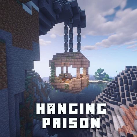 Hanging prison Minecraft Construction Minecraft, Minecraft Building Guide, Minecraft Idea, Minecraft Structures, Bangunan Minecraft, Mc Ideas, Minecraft Castle, Minecraft Medieval, Cool Minecraft Houses