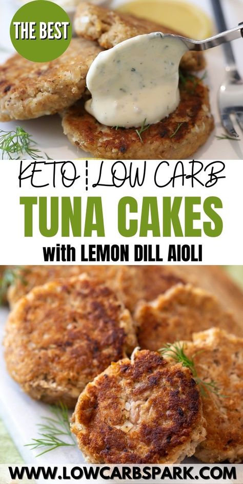 Keto Tuna Cakes with Lemon Dill Aioli Keto Tuna Cakes, Tuna Patties Healthy, Dill Aioli, Tuna Fish Cakes, Tuna Patties Recipes, Cakes With Lemon, Tuna Fish Recipes, Gut Diet, Keto Tuna