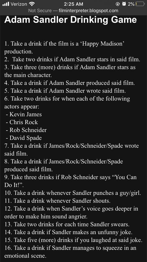 Adam Sandler Party Food, Adam Sandler Party Ideas, Movie Drinking Games Netflix Hilarious, Adam Sandler Party Theme, Hunger Games Drinking Game, Tv Show Drinking Games, Drinking Games For 2, 21st Birthday Games, Halloween Drinking Games