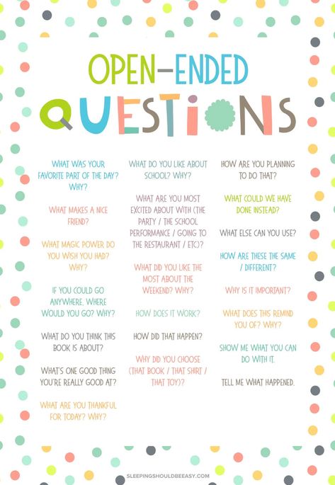 Open Ended Questions For Kids, Uppfostra Barn, Conversation Starters For Kids, Questions For Kids, Open Ended Questions, Education Positive, Parenting Skills, Critical Thinking Skills, Open Ended