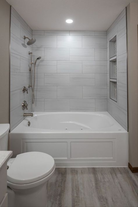 Bathroom Tub Remodel, Large Tile Bathroom, Large Shower Tile, Small Bathroom With Tub, Bathroom Tub Shower Combo, Tub To Shower Remodel, Small Full Bathroom, Bathtub Shower Combo, Tub Remodel