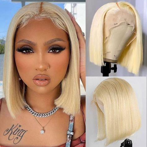 Side Part 613 Bob, Blonde Frontal Bob Wig, 613 Bob Wig Black Women Side Part, 613 Bob Wig Dark Roots, 613 Bob Wig With Bangs, Platinum Blonde Bobs, Short Straight Bob, Yellow Blonde, Blonde Bob Wig