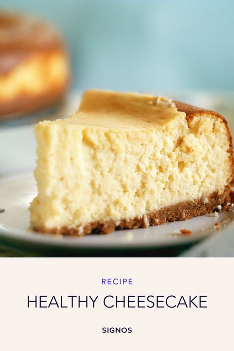 If you enjoy eating dessert, it can be hard to find choices that do not significantly spike your blood sugar levels. Here at Signos, we believe in balance and finding ways to enjoy our favorite treats.  Experimenting with healthier versions of your favorite desserts can be a great way to satisfy your cravings. For example, this cheesecake recipe calls for non-fat Greek yogurt and reduced sugar, which are modifications that can allow you to reduce a glucose spike while enjoying some dessert! Low Cholesterol Cheesecake, Low Sugar Cheesecake Recipes, Healthy Cheesecake Recipes Greek Yogurt, Reduced Sugar Desserts, Low Calorie Cheesecake Recipe, Low Sugar Cheesecake, Sugar Free Cheesecake Recipe, Glucose Spike, Sugarfree Cheesecake Recipes