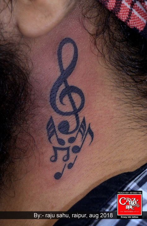 Nick Tattoos, Tattoo On Back Of Neck, Staff Tattoo, Side Finger Tattoos, Music Symbol Tattoo, Symbols Tattoos, Tattoo On Neck, Best Neck Tattoos, Music Notes Tattoo