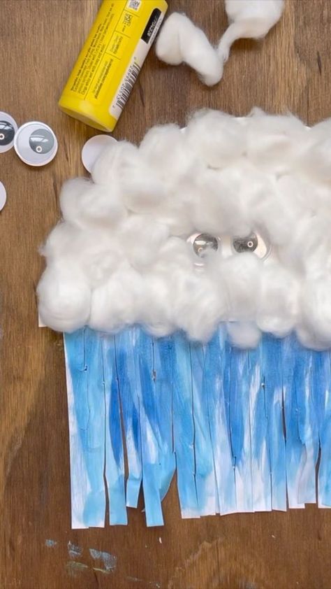 Here’s an easy paper plate craft for your kids! Teach them about the weather and make a cute little rain cloud. Full Video on YouTube Weather Topic Eyfs, Clouds Craft Preschool Art Projects, Rain Drop Art Preschool, Winter Weather Crafts For Kids, Prek Weather Crafts, Raindrop Crafts For Toddlers, Rain Cloud Craft Preschool, Rain Themed Crafts, Rain Arts And Crafts