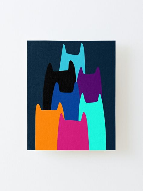 Colorful Cat Family Portrait in Modern Minimalist Style Mounted Print by House of Grouse Design. #modern #minimalist #cat #family #portrait #artprint #wallart #kids #blue #pink #redbubble #houseofgrouse Painting Ideas Cat Easy, Simple Cat Painting, Easy Cat Painting, Cat Painting Easy, Minimalist Cat Art, Cat Family Portrait, Cat Canvas Painting, Modern Minimalist Painting, Peacock Wall Art