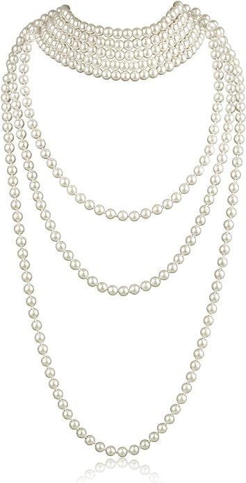 Amazon.com: Cizoe 1920s Pearls Necklace Fashion Faux Pearls Gatsby Accessories Vintage Costume Jewelry Cream Long Necklace for Women(F-59 Necklace*1+71¡° Necklace+5 Layer Neckalce): Clothing, Shoes & Jewelry 1920s Pearls, 1920 Jewelry, Pearl Necklace Layered, Flapper Fashion, Gatsby Accessories, Long Pearl Necklace, Long Pearl Necklaces, Flapper Style, Pearls Necklace