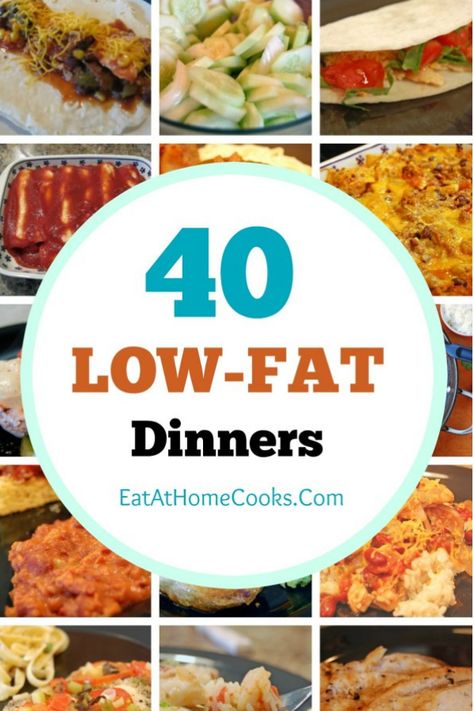 My Big Fat List of 40 Low-Fat Recipes! A round up of delicious dinners all low in fat. #lowfatrecipes #lowfatmeals Low Fat Diet Recipes, Low Fat Dinner Recipes, Fat Free Recipes, Low Fat Dinner, Low Fat Low Carb, Resep Diet, Fat Foods, Low Cholesterol, Low Fat Diets