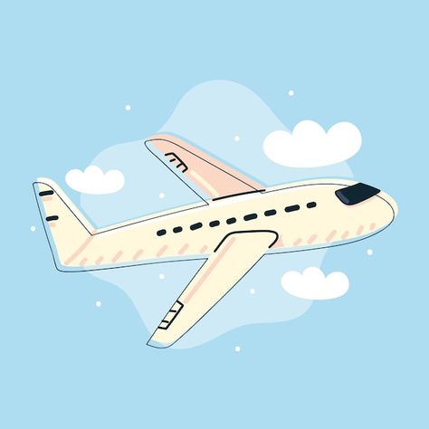 Airplane fly travel | Premium Vector #Freepik #vector #aviation #aircraft #flight #airplane Cute Airplane Drawing, Aeroplane Cartoon, Aeroplane Illustration, Flight Drawing, Airplane Doodle, Airplane Cartoon, Plane Illustration, Travel Cartoon, Cute Airplane