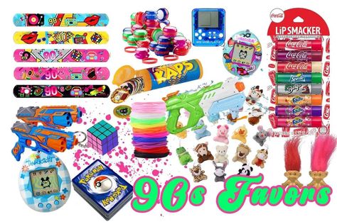 Throwback Treats: 20 90s Party Favors | EKP 90s Theme Goodie Bags, 90s Party Favors Goodie Bags, 90s Party Favors For Adults, 90s Candy Bar Party Ideas, 90s Party Games, 90s Party Favors, Easy Kids Party, Aaliyah Birthday, 90s Theme Party Outfit