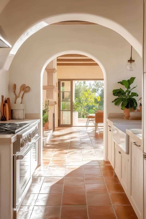 60 Spanish-Style Kitchen Ideas (Mediterranean Design) Spanish Style Terrace, Spanish Style Homes One Story, Spaniard House, Hacienda Style Kitchen Spanish Colonial, Old Hollywood Spanish Homes, Spanish Style Guest House, Hollywood Spanish Homes, Spanish Houses Architecture, Mexico Aesthetic Home