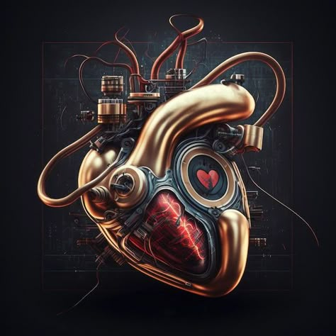 Human Heart Art, Tattoo Learning, Crew Logo Design, Steampunk Machines, Heart Anatomical, Artificial Heart, Heart Organ, Tattoos 2022, Glowing Heart