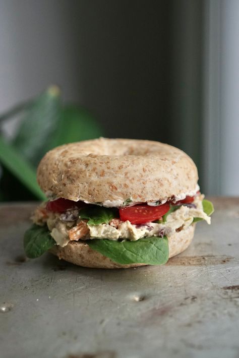 Vegan Mediterranean Bagel Sandwich with Sun-dried Tomato Cream Cheese & Artichoke Hummus | Living Healthy in Seattle Tomato Bagel, Seattle Recipes, Tomato Cream Cheese, Artichoke Hummus, Cream Cheese Bagel, Vegan Spinach Artichoke Dip, Vegan Mediterranean, Gluten Free Bagels, Edamame Salad