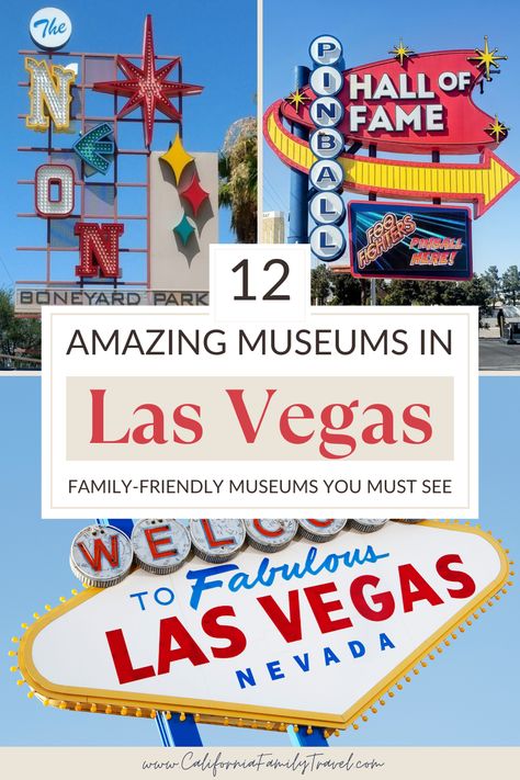 Is Vegas on your summer bucket list? Looking for fun and unique things to do in Las Vegas? Don't miss these 12 family-friendly Las Vegas museums that are interesting, entertaining, and quintessentially Vegas! From interactive experiences at the Mob Museum to learning about Nevada's place in American history at the Nevada State Museum, to the totally free Pinball Hall of Fame, you need to add these Las Vegas museums to your itinerary. Las Vegas Free Things To Do, Las Vegas Museums, Bucket Lists Ideas, Mob Museum, Vegas With Kids, Las Vegas With Kids, Museums In Las Vegas, Las Vegas Travel, Neon Museum