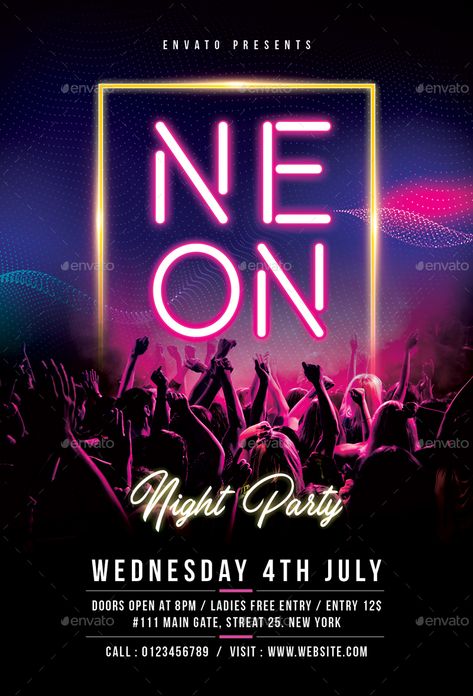 Party Design Poster, Night Club Flyer, Party Neon, Photoshop Design Ideas, Church Poster Design, Club Poster, Graphic Design Flyer, Arte Van Gogh, Event Poster Design