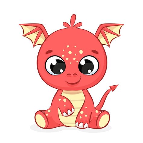 A cute dragon is sitting and smiling at ... | Premium Vector #Freepik #vector #cute-dragon #cartoon-dragon #red-dragon #dragon Cute Dragon Pictures, Cute Dragon Painting, Cartoon Chinese Dragon, Dragon Tattoo Cartoon, Little Dragon Drawing, Cartoon Dragon Drawing, Baby Dragon Drawing, Dragon Cartoon Cute, Cute Dragon Illustration