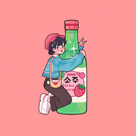 Strawberry Soju, Minnie Mouse Cartoons, Soju, Artist On Instagram, Drawing Reference, Art Illustration, Minnie Mouse, Disney, Drawings