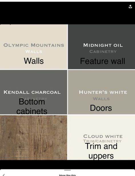 Best Colors For Dark Wood Trim, Whole House Paint Scheme Natural, Black Paint Cabinets, Industrial Interior Paint Colors, Black White Wood Color Palette, Interior Colors For 2024, Kendall Charcoal Cabinets, Low Fireplace With Tv Above, House Color Palettes