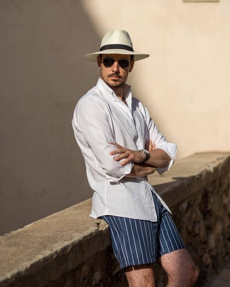 Last year in Cannes wearing @suitupweird swimwear Photo @lindaz.se #suitupweird #swimwear (at Cannes) Panama Hat Outfit, Panama Hat Style, Summer Smart Casual, Elegant Man, Men Beach, S B, Outfits With Hats, Gentleman Style, French Riviera