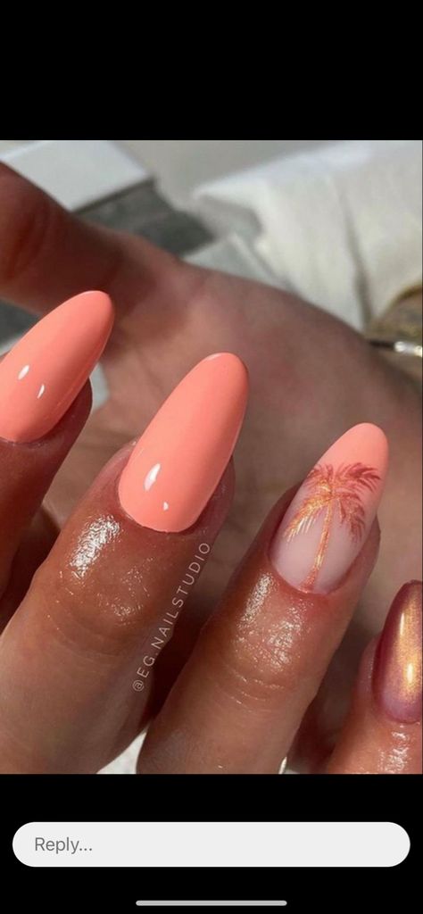 Nails For Palm Springs, Summer Nails Palm Tree Tropical, Sunny Nails Summer, Nails For Summer Beach, Nail Sunny Nails, Nails For Hawaii Vacation Acrylic, Summer Holiday Nail Ideas, Sunset Palm Tree Nails, Nail Ideas For Hawaii Vacation