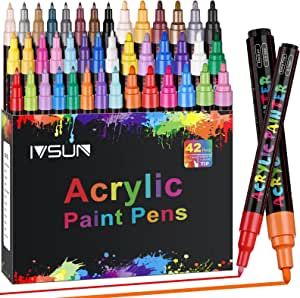 Amazon.com: 42 Pack Acrylic Paint Marker Pens, Long-Lasting Paint Pens with Extra Fine (24 PCS) and Medium Tip (18 PCS) , Paint Art Markers Set for Rock Wood, Metal, Plastic, Glass, Canvas, Ceramic, Easter Egg : Arts, Crafts & Sewing Surfaces Art, Paint Pens For Rocks, Paint Marker Pen, Art Pens And Markers, Surface Art, Acrylic Paint Pens, Acrylic Paint Set, Paint Marker, Art Pens