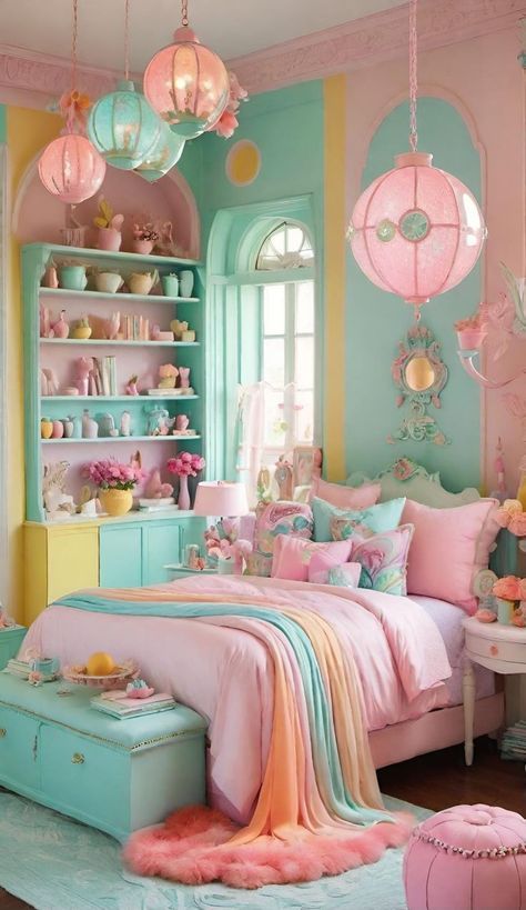 Bold Wall Colors, Girly Pink Bedroom, Farmhouse Dinnerware, Decor Ideas For Living Room, Home Decor Cozy, Pastel Home Decor, Colorful Bedding, Painting Walls, Modern Kids Room