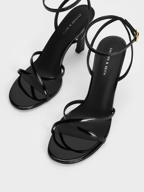 Chic Heels, Black Dress Shoes, Girly Shoes, Black Sandals Heels, Charles Keith, Strap Design, Dream Shoes, Ankle Straps, Dress And Heels