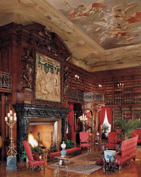 Biltmore House - Biltmore Biltmore Estate Library, Biltmore House Interior, Library Fireplace, Antique Library, Biltmore House, The Biltmore, Castles Interior, Biltmore Estate, Mansion Interior