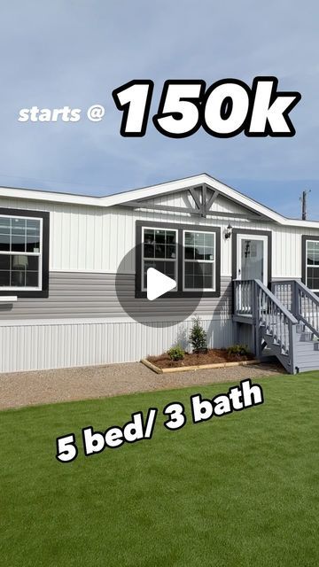 Chance’s Home World on Instagram: "✅This HUGE mobile home is the “Sparrow” by Destiny Homes! This prefab house has 5 bedrooms and 3 bathrooms plus a den/family room! WATCH THE FULL TOUR ON THE CHANNEL FOR ALL THE INFO AND PRICING DETAILS, link in bio!  #mobilehome #manufacturedhome #prefabhouse #prefabhomes #house #newhome #realestate #housetour" Mobile Home Open Floor Plan, Double Wide With Porch, Renovated Double Wide Mobile Home, Large Modular Homes, 5 Bedroom Mobile Home Floor Plans, Mobile Home On Land, Mobile Home Design Ideas, Remodling Homes On A Budget, Luxury Trailer Homes