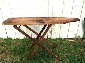 22 Applegate Lane: Repurposed Ironing Board Antique Ironing Board Ideas, Repurposed Ironing Board, Ironing Board Ideas, Antique Ironing Boards, Wood Ironing Boards, Vintage Ironing Boards, Old Ironing Boards, Wooden Ironing Board, Sewing Craft Room Ideas