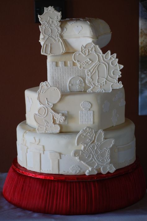 mario wedding cake! Mario Wedding Cake, Mario Wedding, Video Game Wedding, Nintendo Party, Mario Theme, Gamer Wedding, Super Mario Cake, Brothers Wedding, Nerd Wedding