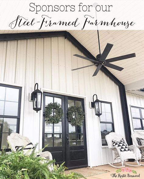 Farmhouse Porches, Farmhouse Build, Metal Building Home, Cottages And Bungalows, Steel Frame Construction, Farmhouse Remodel, Modern Farmhouse Design, House With Porch, White Farmhouse