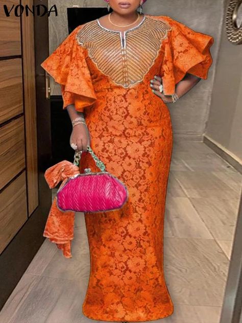 VONDA Bohemian Summer Long Dress Women 2024 Fashion Casual Loose Printed Maxi Sundress Elegant Half Sleeve Vintage Robe Oversize African Blouses, Evening Dresses With Sleeves, Lace Styles, Dress Sleeve Styles, Slim Dress, Design Dresses, African Lace, African Dresses, African Design Dresses