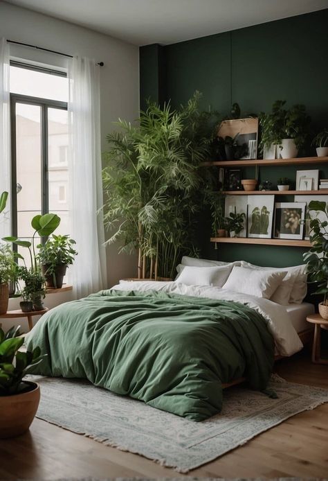 Green Room Ideas Bedroom, Bedroom Ambiance, Green Walls, Romantic Bedroom, Couple Bedroom, Apartment Decor Inspiration, Room Makeover Bedroom, Bedroom Green, Small Room Bedroom