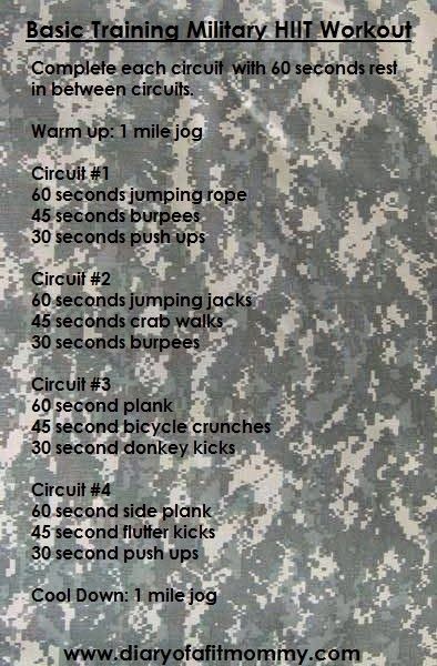 Complete each circuit as directed with 60 seconds rest in between circuits. Warm up: 1 mile jog Circuit #1 60 seconds jumping rope ... Army Workout, Military Workout, Basic Training, Nutrition Drinks, Mommy Workout, Michelle Lewin, Military Training, Trening Abs, Motivation Fitness