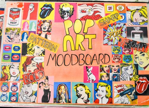 Pop Art Mood Board Pop Art Mood Board, Mood Board Art, Art Mood Board, Famous Pop Art, Mind Map Art, Pop Art Artists, Japanese Pop Art, Online Scrapbook, Pop Art Fashion