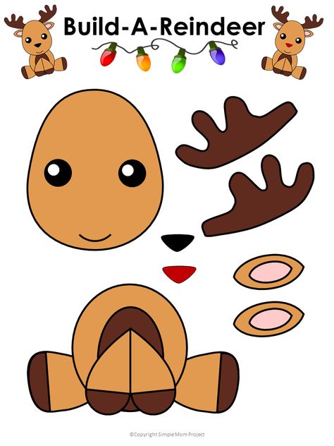 Click and print this easy to make reindeer template for kids of all ages, including preschoolers and toddlers. Give this reindeer as a fun Christmas card, gift him, make Christmas tags or use him as a diy Christmas ornament! #Christmas #ChristmasCrafts #Reindeer #ReindeerCrafts #RudolphOrnament #DiyChristmasOrnaments #SimpleMomProject Build A Reindeer Printable, Build A Reindeer, Christmas Craft Paper, Christmas Reindeer Craft, Reindeer Template, Reindeer Craft, Monthly Crafts, Preschool Christmas, Crafts For Kids To Make