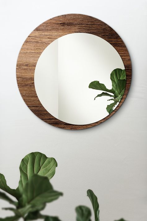 Round Mirror Wall Decor Ideas, Round Mirror Diy, Mirror Frame Design, Diy Round Mirror, Mirror With Wooden Frame, Diy Mirror Wall Decor, Round Mirror Frame, Wooden Wall Mirror, Wooden Backdrop