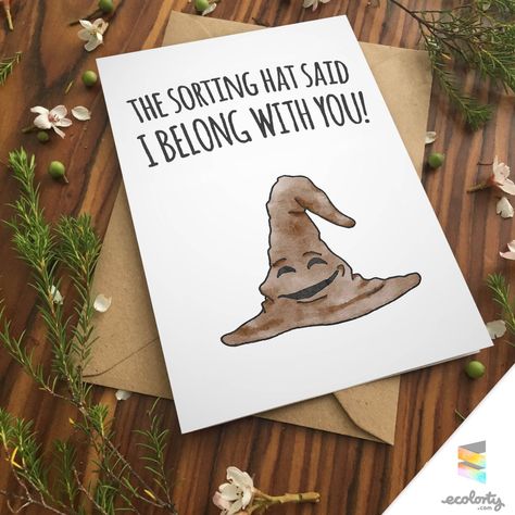 SORTING HAT CARD Harry Potter Greeting Card Print Albus Couple Cute Anniversary I Love You wizard Pun Magic Hogwarts Boyfriend Girlfriend by ecolorty on Etsy https://www.etsy.com/au/listing/461614084/sorting-hat-card-harry-potter-greeting Skullgirls Valentine, Carte Harry Potter, Harry Potter Valentines, Harry Potter Cards, Saint Valentin Diy, Valentines Bricolage, Cumpleaños Harry Potter, Harry Potter Sorting, Harry Potter Sorting Hat