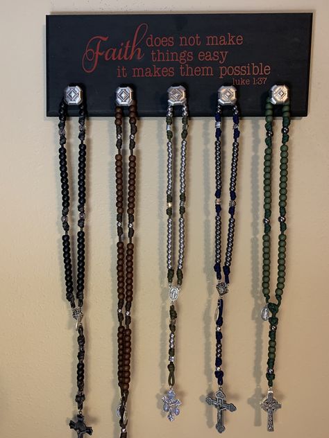 Rosary Holder Wall Diy, Display Rosaries, Large Rosary Hanger, Rosary Hanger, Fun Ghoul, Rosary Collection, Rosary Prayers, Prayers Catholic, Rosary Prayers Catholic