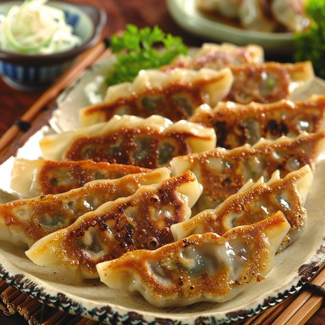 🌟 Delight in the savory goodness of Japanese Gyoza! 🥟🍤 #JapaneseCuisine #Gyoza Japanese Gyoza Ingredients: Ground pork (200g) Cabbage (1 cup, finely chopped) Garlic chives (1/2 cup, chopped) Garlic (2 cloves, minced) Ginger (1 tsp, grated) Soy sauce (1 tbsp) Sesame oil (1 tbsp) Gyoza wrappers (1 pack) Vegetable oil (for frying) Water (1/4 cup, for steaming) Instructions: Mix ground pork, cabbage, garlic chives, garlic, ginger, soy sauce, and sesame oil in a bowl. Place a spoonful of filli... Gyoza Wrappers, Fried Gyoza, Japanese Gyoza, Pork Cabbage, Instagram Recipes, Garlic Chives, Twisted Recipes, Trending Recipes, Chopped Garlic