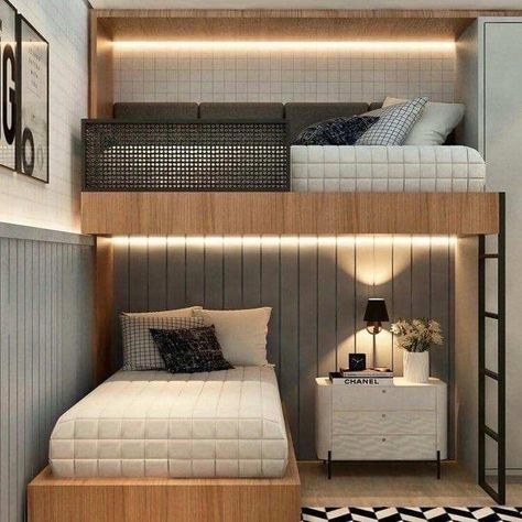 Mums are making double height bunk beds to give their kids more space in their bedrooms Scandinavian Built In Bunk Beds, Bunk Bed Rooms, Design Ložnic, Bunk Beds Built In, Bunk Rooms, Bunk Bed Designs, Kids Interior Room, Bunk Room, Small Room Design