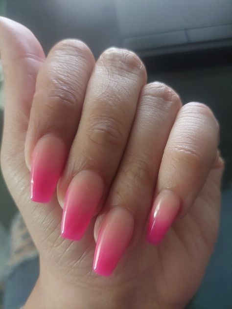 Hot Pink And Black Ombre Nails, Ombre Nails Hot Pink, Hot Pink And White Ombre Nails, Light Pink To Dark Pink Ombre Nails, Ombré Hot Pink Nails, Hot Pink Coffin Nail Ideas, Hot Pink Ombre Nails Coffin, Ombre Hot Pink Nails, Fuschia Ombre Nails