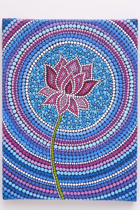 Lotus Flower painted by MelindaArt, dot painting, acrylic paint on canvas 18 x 24 cm Lotus Mandala Dot Painting, Dot Painting Lotus Flower, Lotus Dot Painting, Indian Dot Painting, Lotus Dot Mandala, Dot Art Painting Canvases, Flower Dot Art, Acrylic Dot Painting Ideas, Dot Painting Flowers