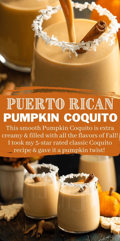 This smooth Pumpkin Coquito is extra creamy and filled with all the flavors of Fall! I took my 5-star rated Coquito and gave it a delicious pumpkin twist! #Coquito #Pumpkin #PumpkinRecipes #Cocktail #HolidayCocktails #Eggnog #Coconut #Drink Pumpkin Spice Coquito, Pumpkin Coquito, Coquito Drink, Eggnog Cocktail, Coquito Recipe, Coconut Drink, Thanksgiving 2023, Boricua Recipes, Rican Food