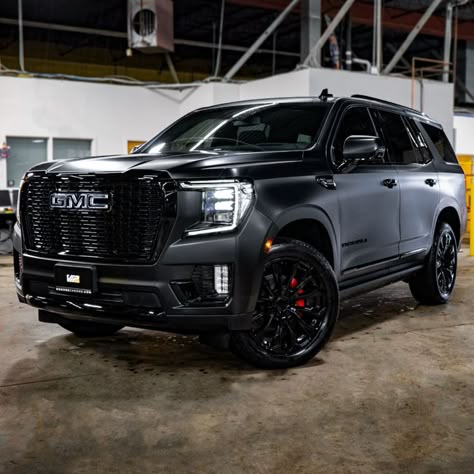 A GMC Yukon Denali (SUV) that is all colored black. 2022 Yukon Denali, Black Tahoe, Gmc Denali Truck, Denali Truck, Black Suv, Gmc Suv, Gmc Denali, Gmc Yukon Denali, Yukon Denali