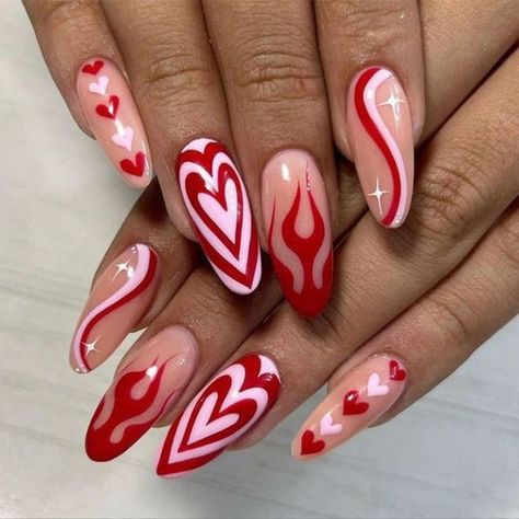 Elevate your style with a bold and vibrant red press-on nail design. February Nails, Nail Designs Valentines, Her Nails, Red Nail Designs, Best Nail Art Designs, Nail Swag, Heart Nails, Fire Nails, Funky Nails